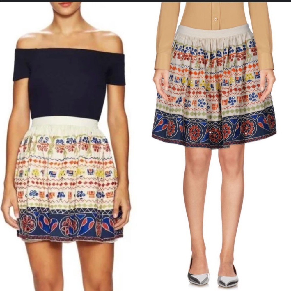 Alice + Olivia Colorful Embroidered and Embelished Boho / Moroccan Mini Skirt 10